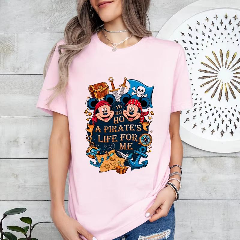 2026 New A Pirates Life for Me Adventure Print Womens TShirt Top Casual Relaxed Large Size Short Sleeve