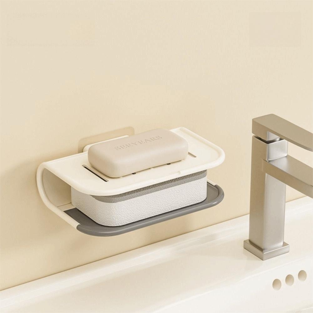 Space Saving Wall Mounted Soap Holder Non-Slip Soap Drain Box No-Drill Bathroom Soap Tray Home