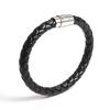 Women Men Black Leather Charm Wristband Stainless Steel Magnetic Clasp Bracelet