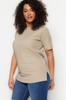 Women's Style Plus Size Mink Petrol Boyfriend Crew Neck Slit Knitted T-Shirt