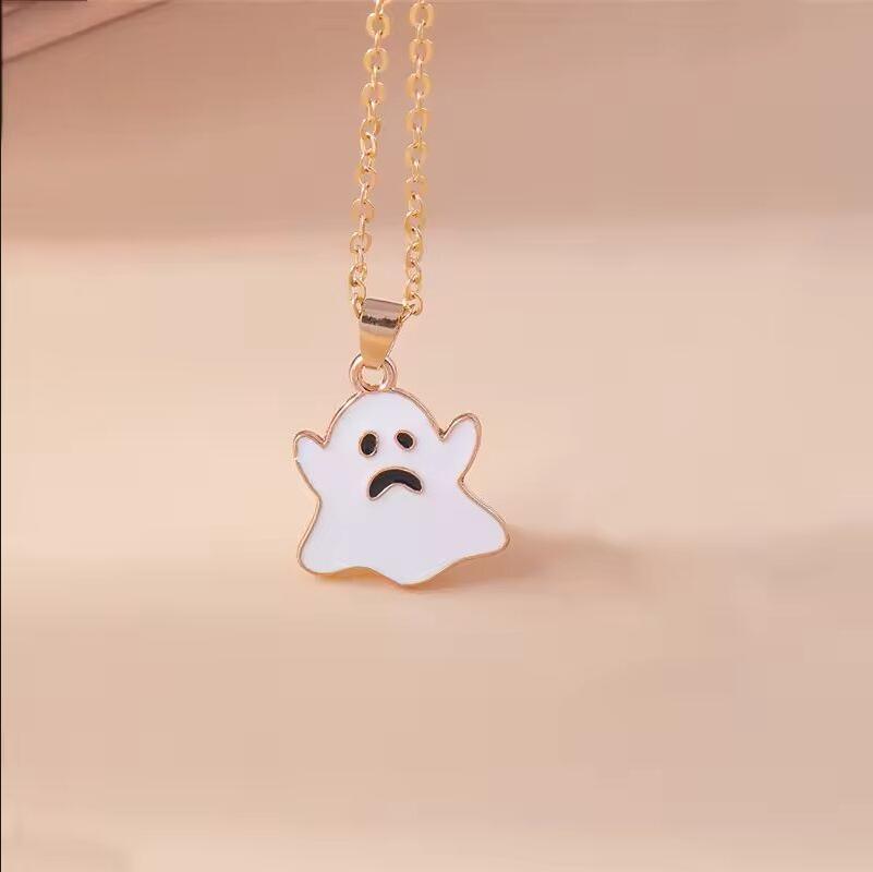 Cute Enamel Halloween Ghost Pendant Necklace for Women Girl Chain Necklaces Holiday Jewelry Gift