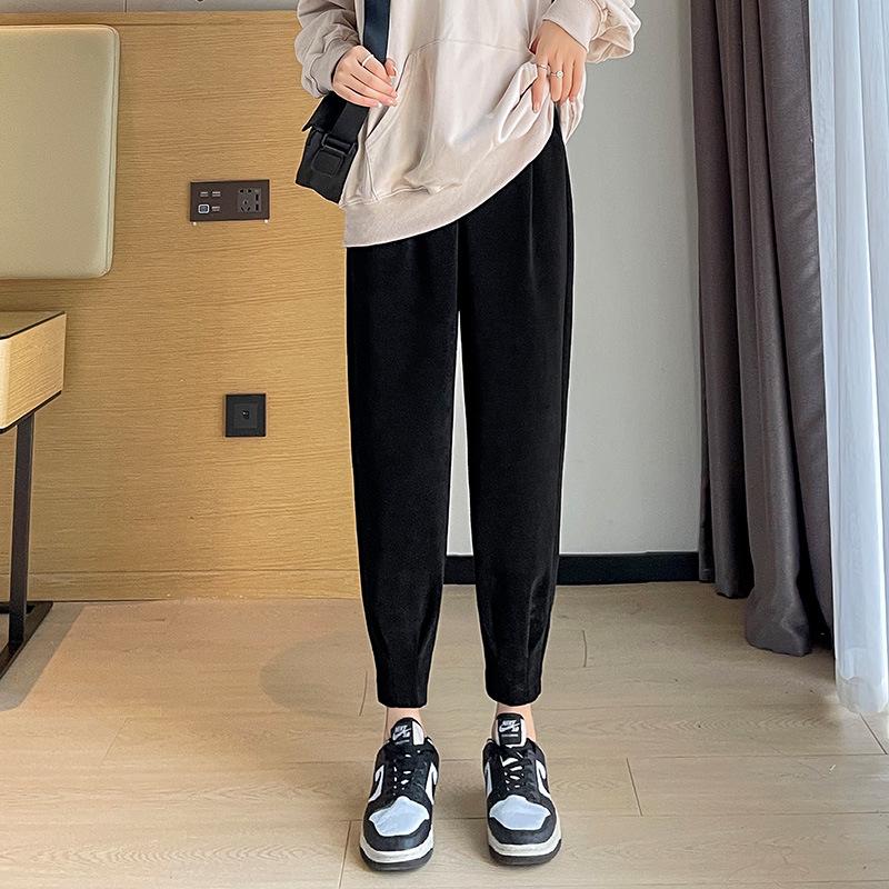 Женские большие размеры брюки-джоггеры гаремы с высокой талией - Весенне-осенние утягивающие флисовые брюки с манжетами
