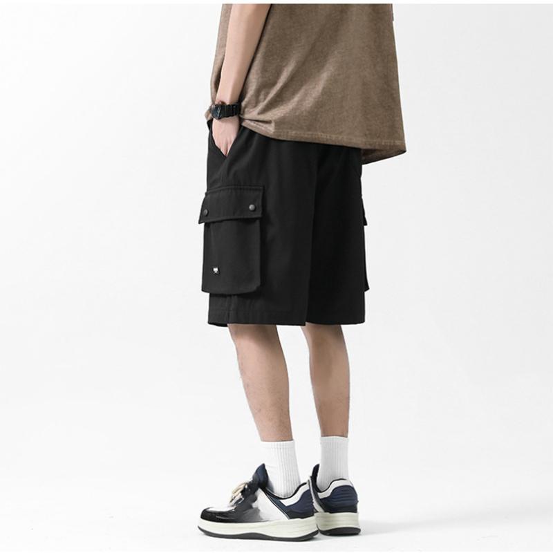 Мужские летние тонкие быстросохнущие однотонные шорты с множеством карманов, мужские свободные японские брюки с пятью точками большого размера
