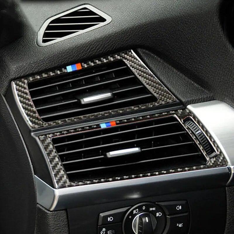 Панель управления автомобиля из углеродного волокна, левая-правая розетка кондиционера, наклейки на крышку для BMW X5 E70 X6 E71 2008-13, аксессуары