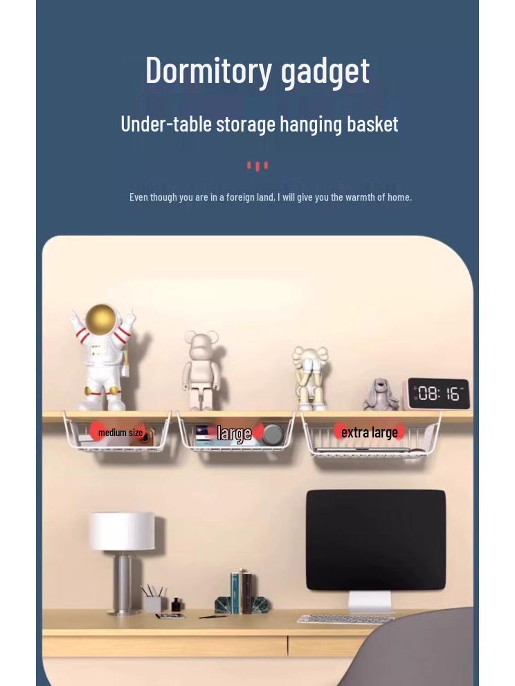 Dormitory Essentials Under-Shelf Storage Basket for University Desks and Wardrobes