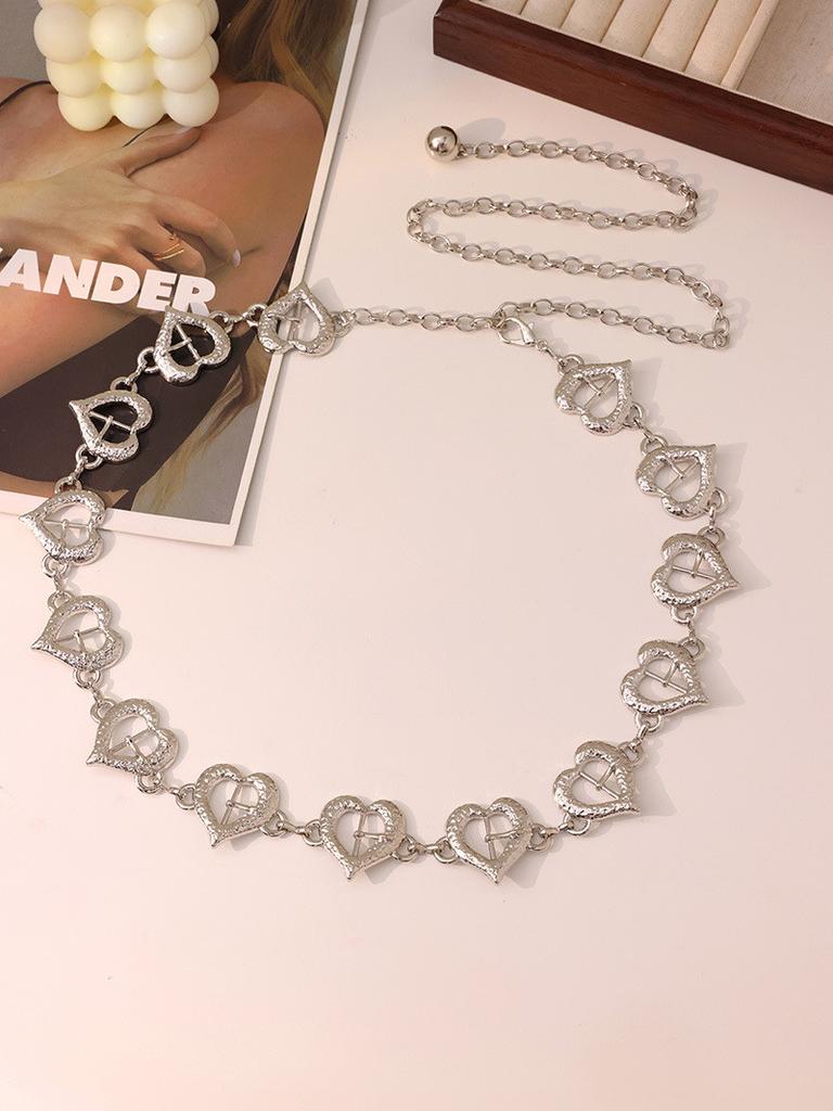 Modern Heart Pendant Metal Waist Chain With Engraving For Women Formal And Casual Outfits