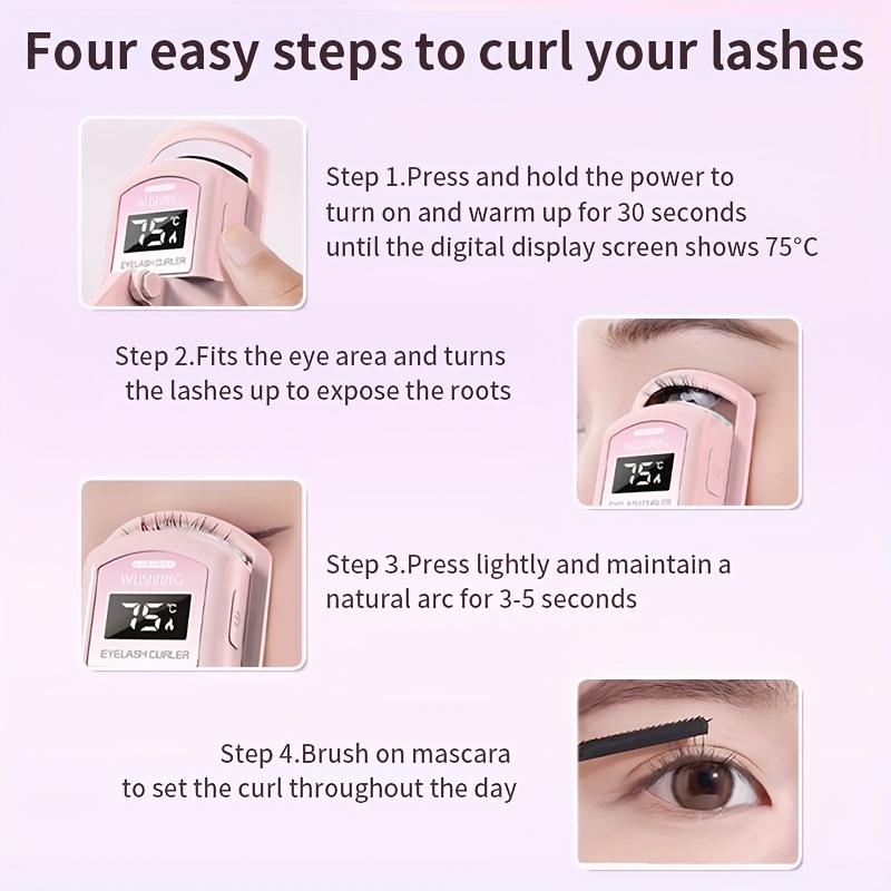 USB Rechargable Electric Eyelashes with LED Power Display Screen Silicone Pad Changes Color with Temperature Rise Quickly Heats Up for 30 Seconds