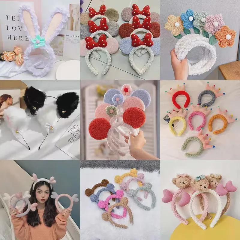 Плюшевая повязка на голову Stella Lou Rabbit Ears - милый цветочный аксессуар для волос в стиле Микки Мауса для женщин