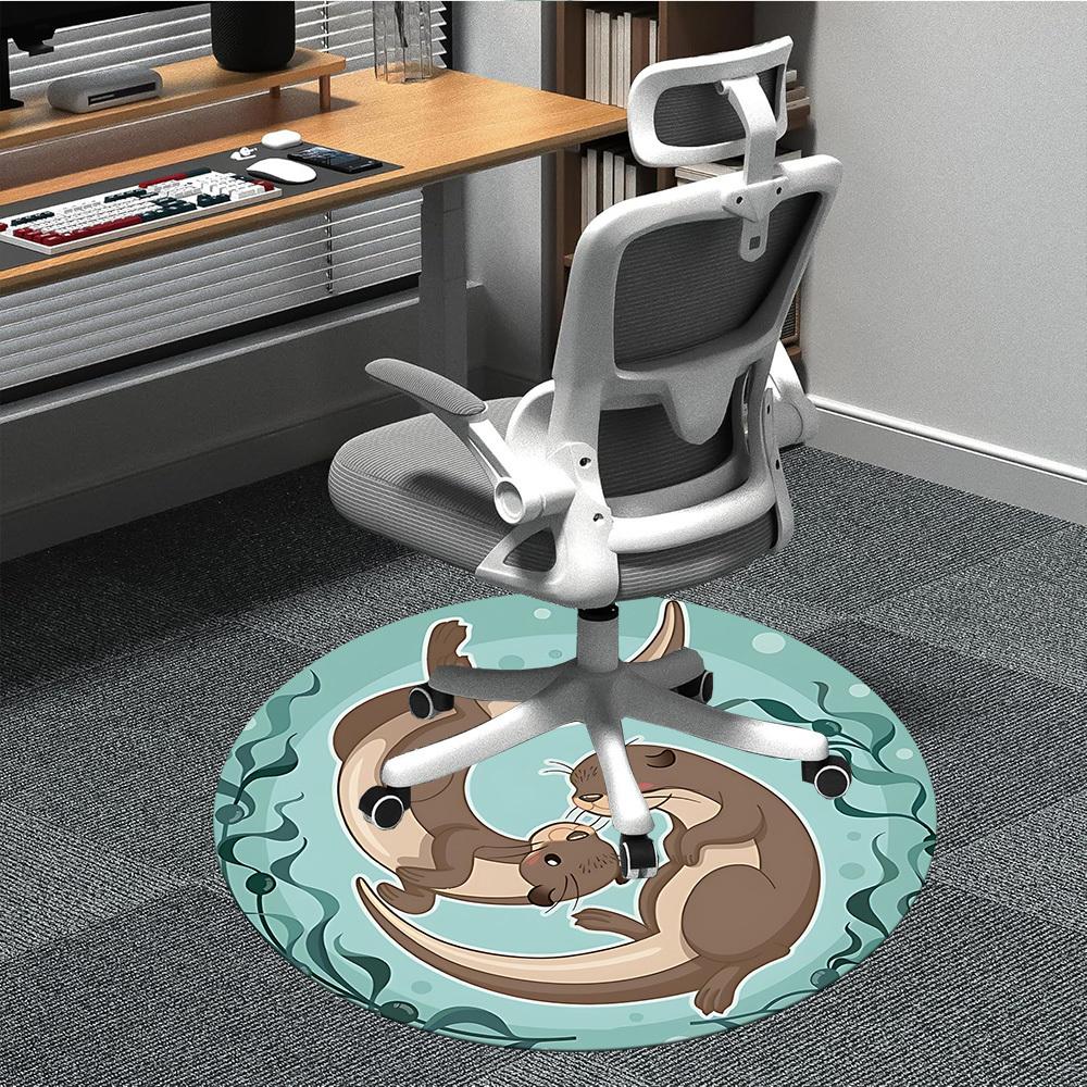1pc Otter Family Office Round Area Rug, Indoor Mat Suitable For Office, Under Office Chairs Bedroom Living Room Home Decor, Room Deco
