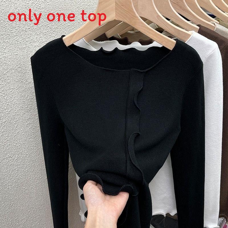 Elegant Womens Knitted Top With Solid Color Design For Plus Size Fall Winter Wear