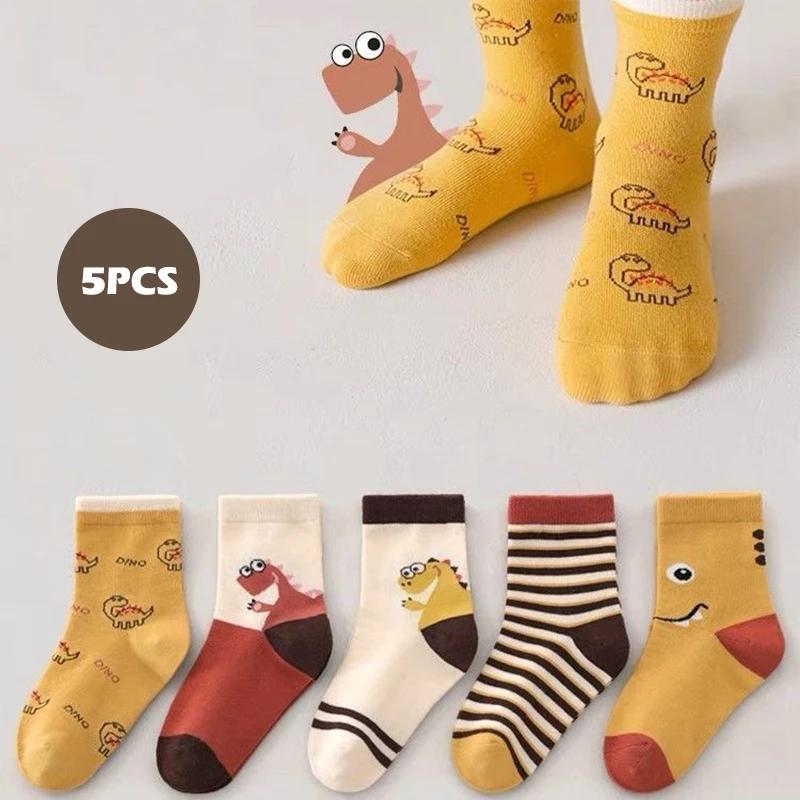 5 Pairs Kids Cotton Socks Spring Autumn Mid Length Soft Comfortable Cartoon Boy Girl Breathable Student Socks