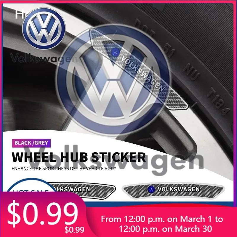 PCVHD1 2026 Hot Styling Mouldings 4PCS Car Wheel Hub Rim Decor Stickers Auto Accessories For Volkswagen VW Jetta Polo T4 T5 T6 Sharan T