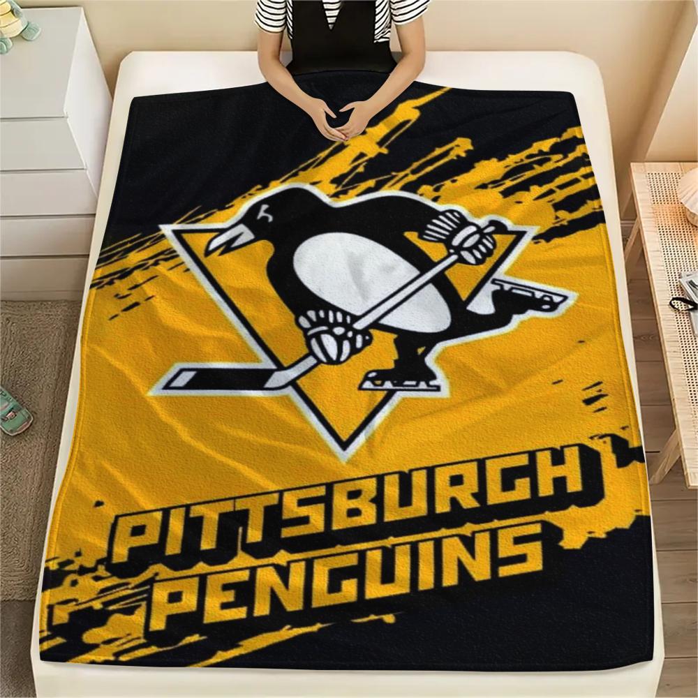 1PC Pittsburgh Penguins Print Flannel Blanket, High quality Comfortable for All Seasons, Home Decor, Warmth and Comfort, Perfect for Christmas Gifts