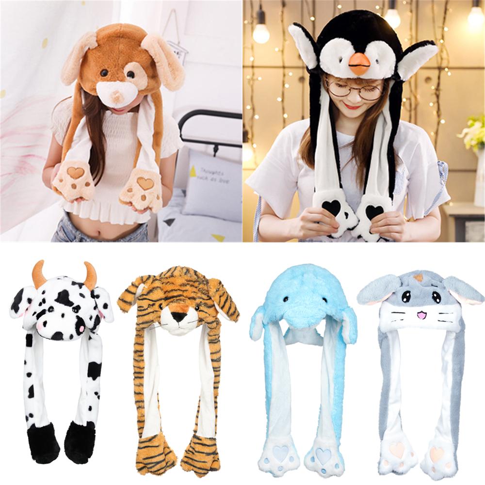 Милая теплая двигающаяся прыгающая забавная шапка животные уши шляпа плюшевый кролик щипок воздушная подушка