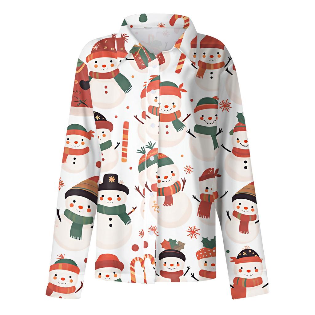 Women's Shirt Blouse Christmas Print Button Long Sleeve Casual Basic Shirt Collar Regular Top