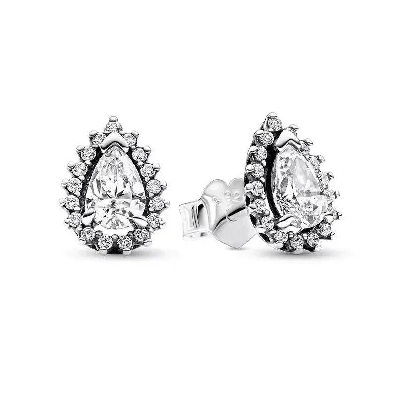 Серьги-сердечки из серебра 925 пробы Изысканные Блестящие Круглые Легкая Роскошь Ювелирные изделия Идеальные Праздничные Подарки для Нее