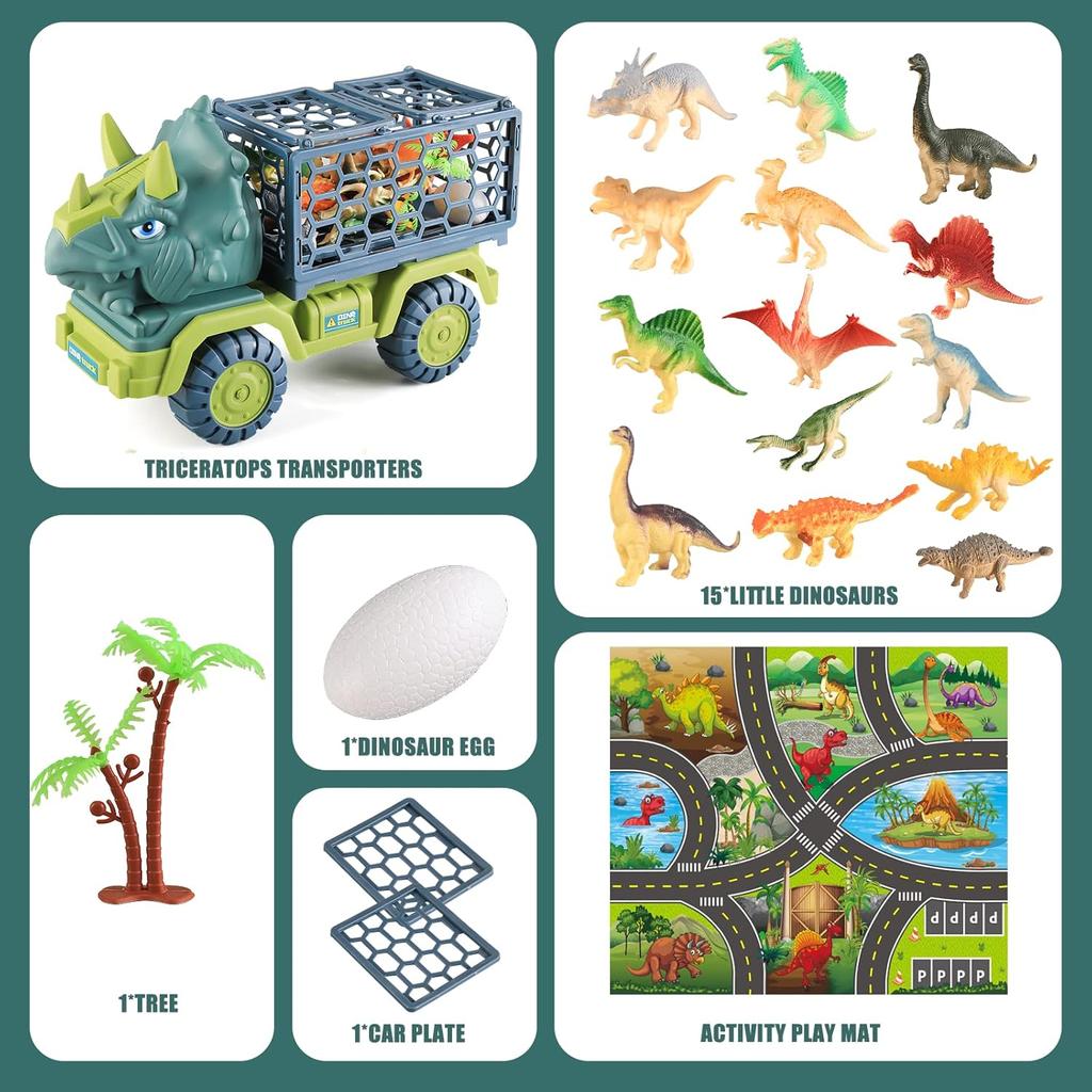 Large Dinosaur Truck Toys for Kids Jurassic Tyrannosaurus Rex Transport Car Carrier Truck with Dino Figures Eggs for Boys Girls
