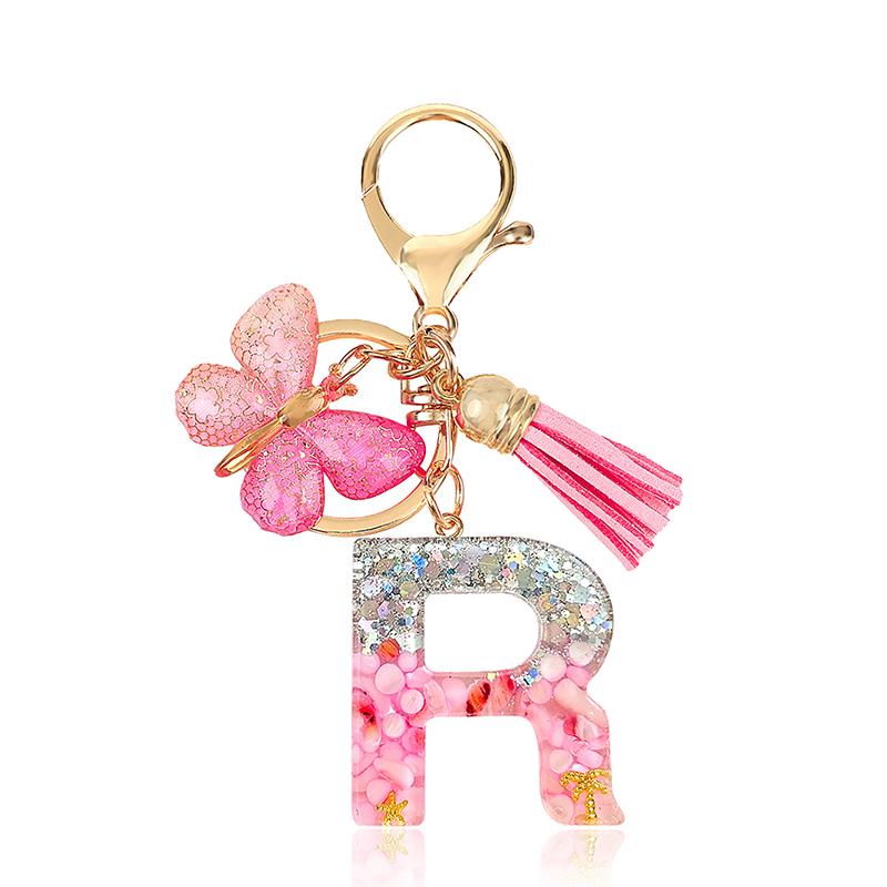 AZ Dreamy Sequin Letters Брелок для женщин Подвеска-бабочка с кисточками Инициал Брелок для кошелька Подвеска для сумок Амулеты Автомобильный брелок
