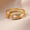Кольца с открытым дизайном и цирконами для женщин и мужчин, кольцо из нержавеющей стали золотого цвета, свадебные, роскошные дизайнерские украшения, подарки на вечеринку