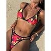 Sexy Printed Bikini Top Bottom Two-Piece Set Women's Knot Design Cross-Border Swimwear New Three-Point Swimsuit
