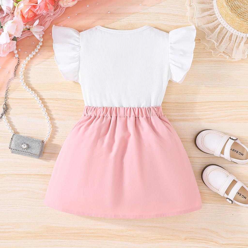 Модный повседневный костюм для девочек 2025 года, летний детский милый топ с бантом и рукавами-крылышками + юбка