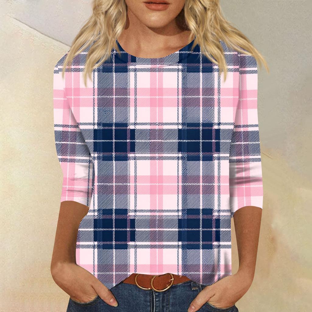 Women's Fashion Casual Round Neck Three-quarter Sleeve Gradient Print T-shirt Top