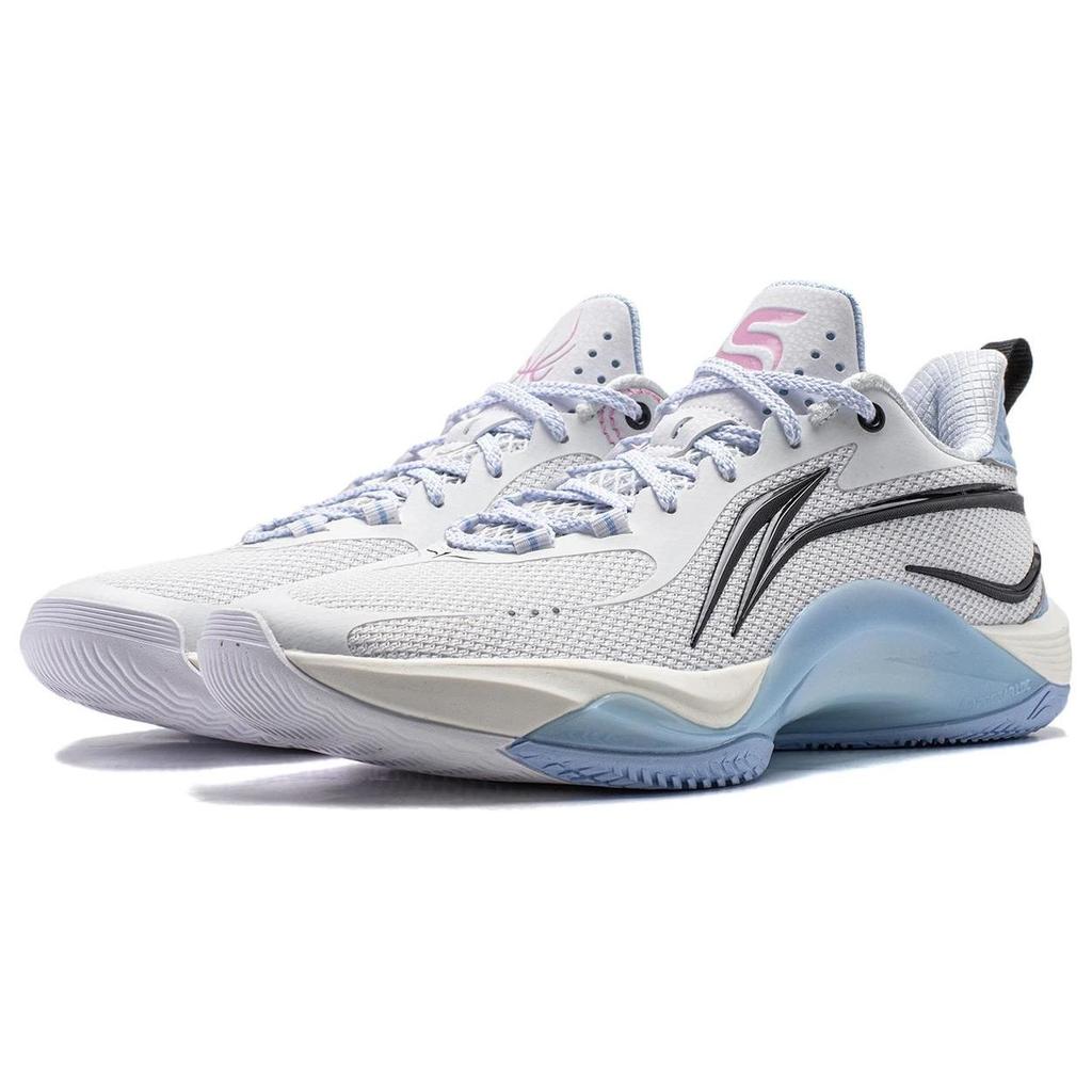 Li Ning Flashing Ling Fabric Shock Absorbing Durable Low Top Basketball Shoes Men Sneakers White Blue ABPU001-2