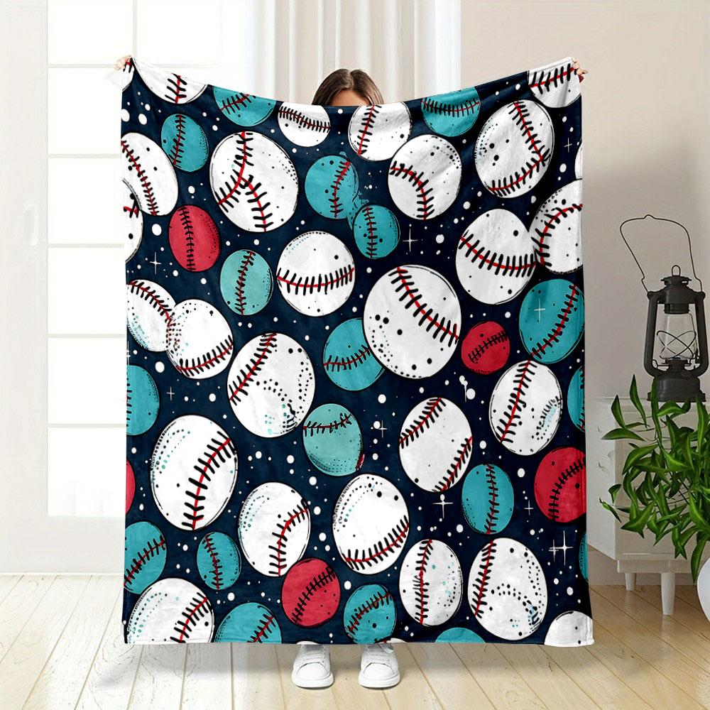Colorful Baseball Pattern Design Patterned blanket, flannel, suitable for all seasons, home decor, warm and cozy