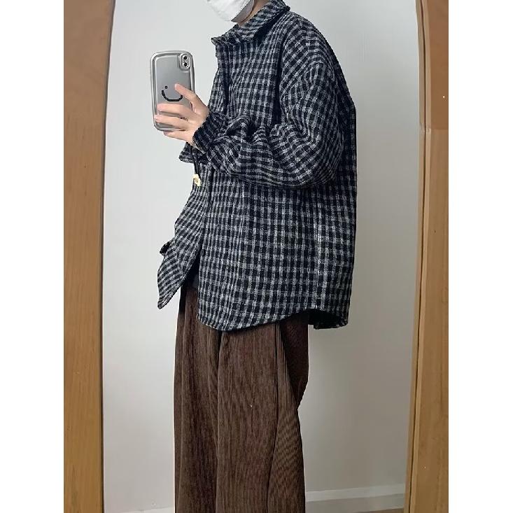 Свободная рубашка в клетку в японском стиле, мужская и женская, модная брендовая рубашка на весну и осень, универсальная рубашка для пары, повседневное пальто с длинным рукавом Pu Shuai