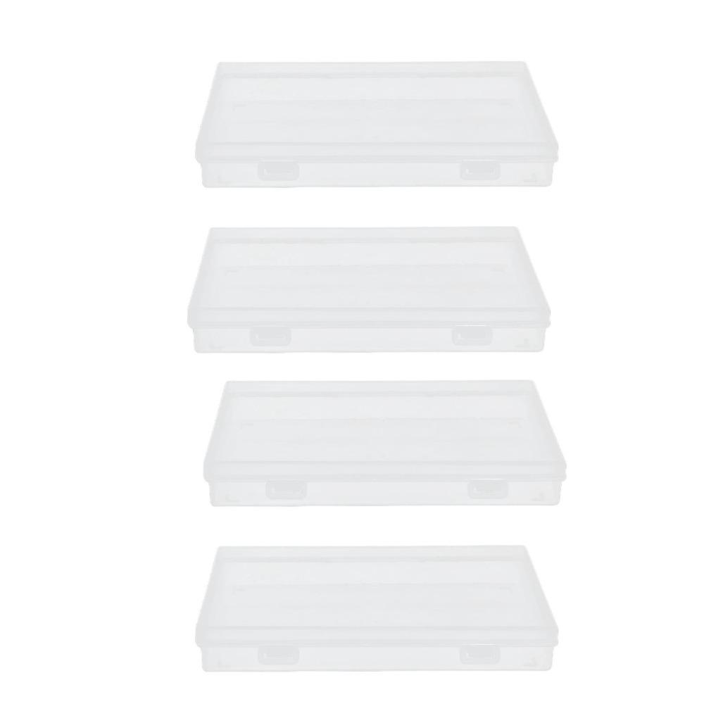 4pcs Flap Lid Transparent Plastic Box Transparent Multipurpose Storage Box  Office Supplies