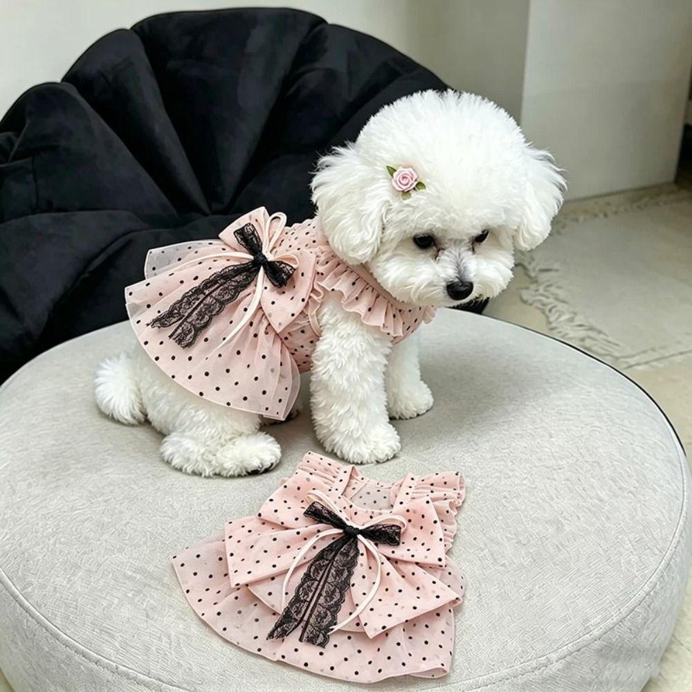 Breathable Dogs Polka Dot Lace Dress Thin Pet Tutu Skirt Pet Princess Dress For Small Dogs Cats