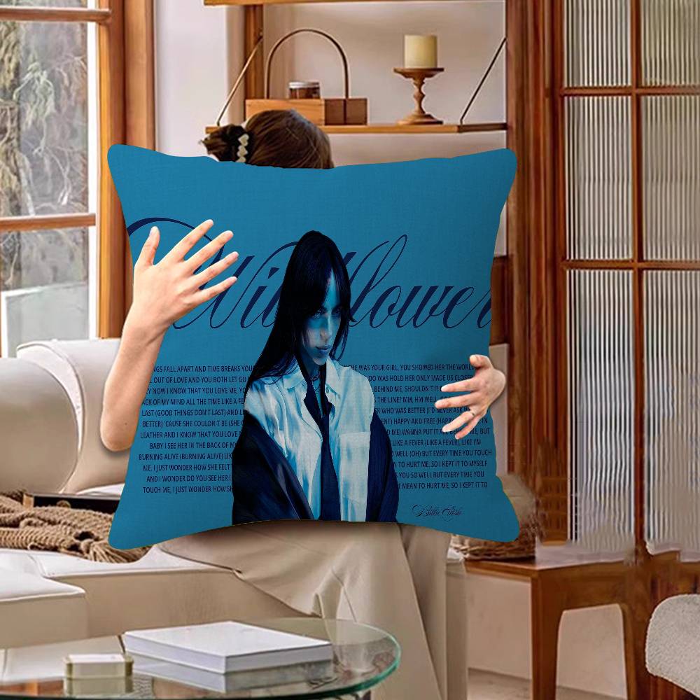 Hot Singer B-Billies E-Eilishs Personalized Pillow Cover Kids Bedroom Wild Party Decor Pillowcase Kid Birthday Shower Gift
