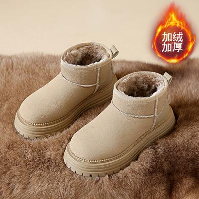 CRLAYDK Женские мини-сапоги для снега на платформе, зимние теплые на подкладке из искусственного меха, замшевые, для дома и улицы, короткие, противоскользящие, классические ботильоны до щиколотки