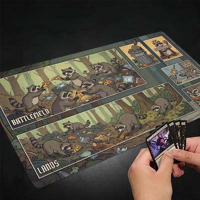 Trash Panda Racoon Playmat Magic Party Game Mat Durable Rubber for TCG Games Xcm Mouse Pad Offices Desk Mats Friendly Design