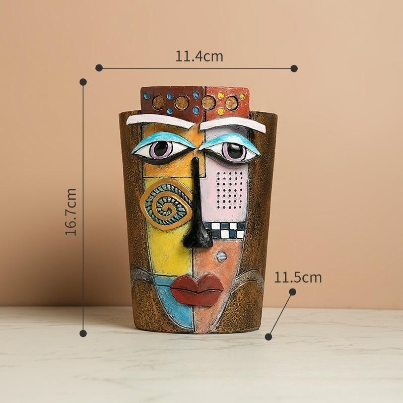 Смоляной абстрактный цветочный горшок с росписью, разноцветные фигурки, скульптуры лиц, человеческое лицо, цветочные горшки, статуя майя, декор для дома