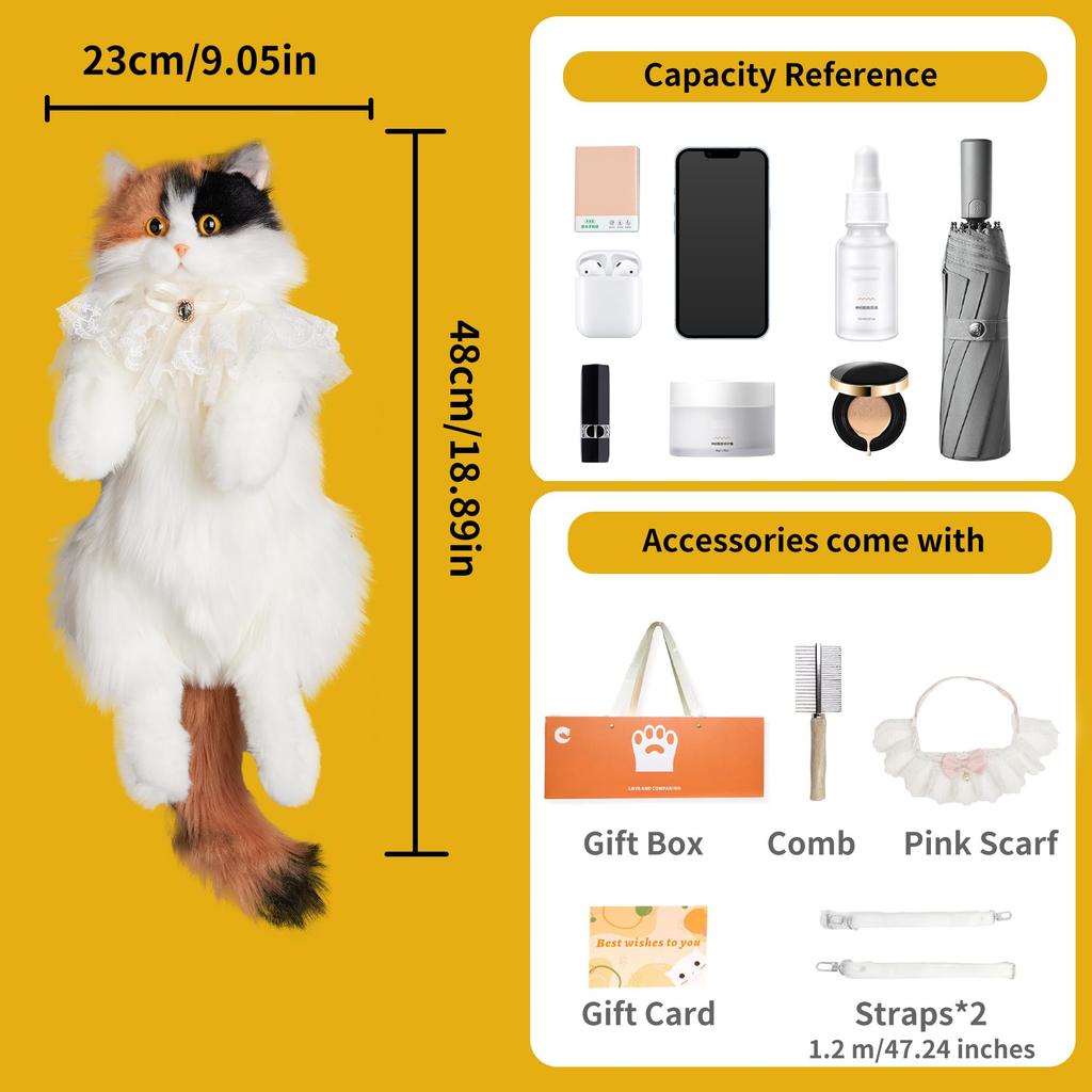 Chongker Lifelike Cat Plush Toy Realistic Cat Plush Cat Adorable Suitable Wonderful Dark Calico Cat - Backpack, Handmade, Pet, Appearance, Capacity,