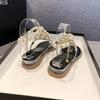 Beaded Clip Toe Women Sandals Beach Flip Flops Shoes Summer Dress Slippers Designer 2024 New Casual Mid Heels Pumps Mujer Slides