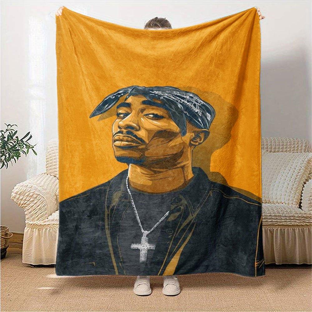 1 шт. Плед в стиле Hip Hop 2Pac, Мягкий, Легкий, Для всех сезонов, Многоцелевой плед для дивана, кровати, офиса и пикников, Французский стиль с культовыми обложками альбомов и цитатами
