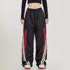 Women Pants Elastic High Waist Adjustable Drawstring Wide-Leg Vertical Stripe Stitching Pants Retro Street Style Sport Trousers