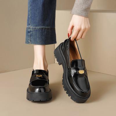 Туфли-лоферы на толстой платформе для женщин из искусственной кожи с ребристой подошвой, пенни-лоферы, женские удобные туфли без застежек, повседневные деловые туфли для работы в офисе