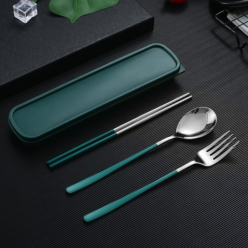 4 шт., дорожный набор столовых приборов, набор многоразовой посуды из нержавеющей стали 18/8 с футляром, портативная посуда, набор вилок, ложек и палочек для еды