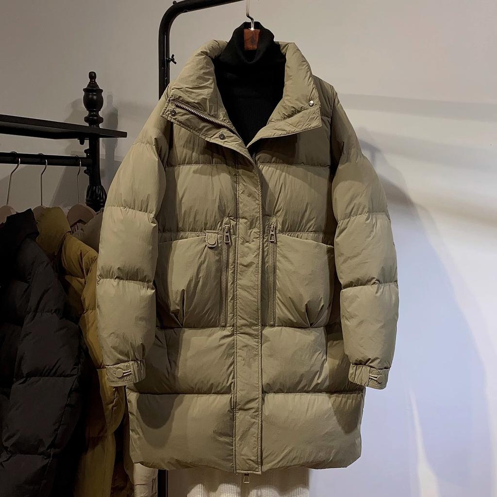 2024 новый пуховик женский средней и длинной длины утолщенный модный свободный воротник-стойка белый пуховик утиный европейский тренд зимней одежды