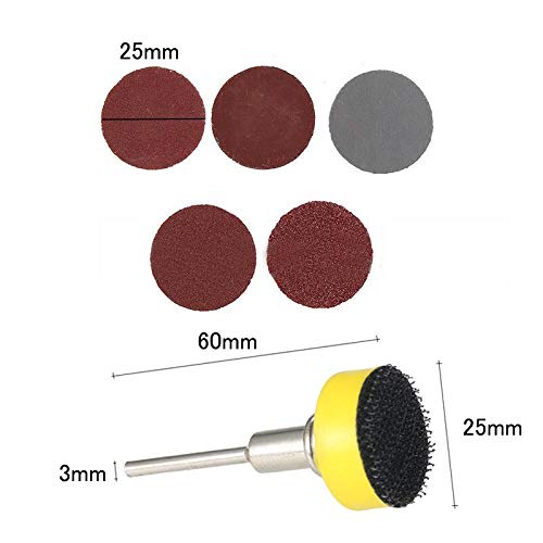 Saipor 25mm Sanding Discs, 100 Pieces, Sanding Paper Grinder Accessory, Mixed Grit #100/#180/#240/#1500/#3000, for Polishing Painted Surfaces, Rust Re