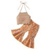 Baby Girls Summer Outfits Summer Sleeveless Halterneck Tops and Geometric Print Casual Flared Pants Set