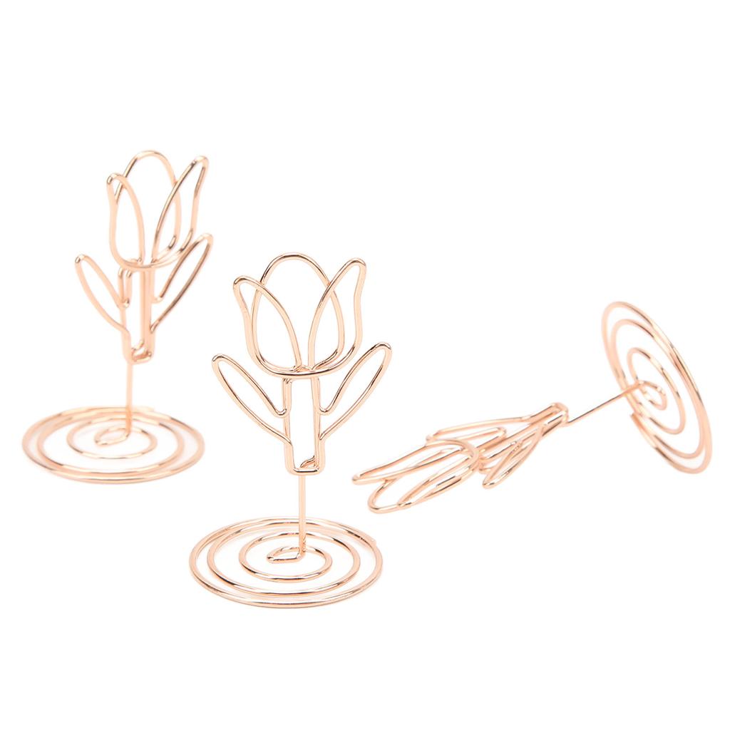 20pcs Place Card Holder Tulip Shape Exquisite Rose Gold Table Number Holders Table Card Holders Photo Holder for