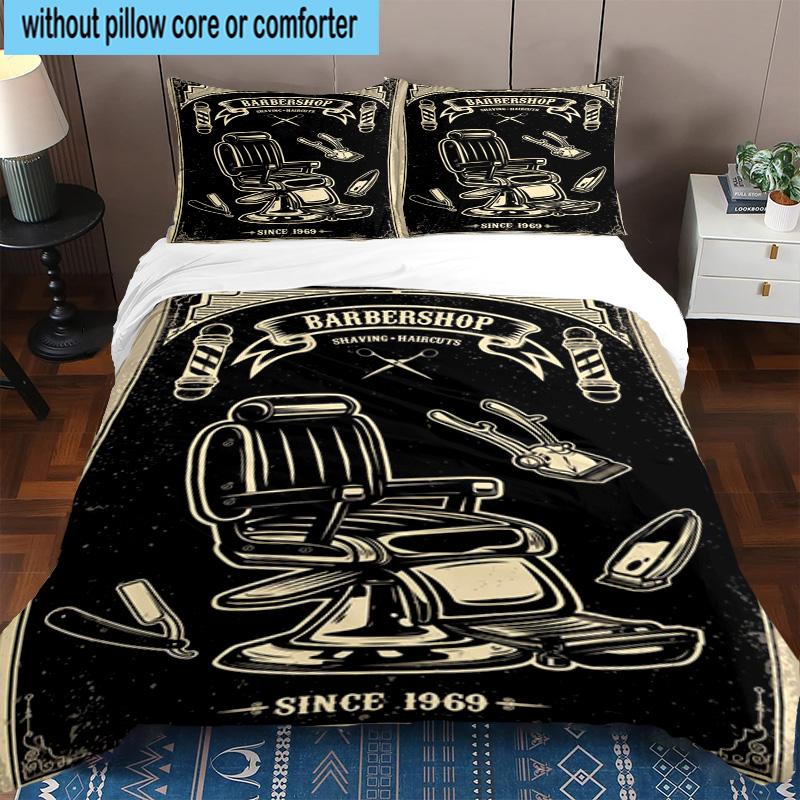 Vintage Barbershop Print 3pcs Bedding,Including 1pc Duvet Cover And 2pcs Pillowcases Perfect for Christmas,Ideal for Bedroom, Dormitory