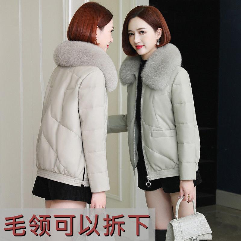Женская кожаная куртка новая осень и зима кожаная пуховая хлопковая куртка с хлопковой короткой женской утолщенной меховой курткой