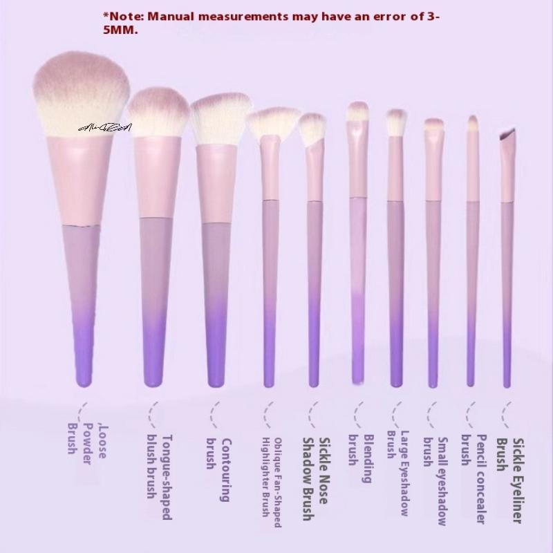 10Pcs Purple Makeup Brush Set Full Set of Beauty Tools Loose Powder Brush Eye Shadow Brush Concealer Brush