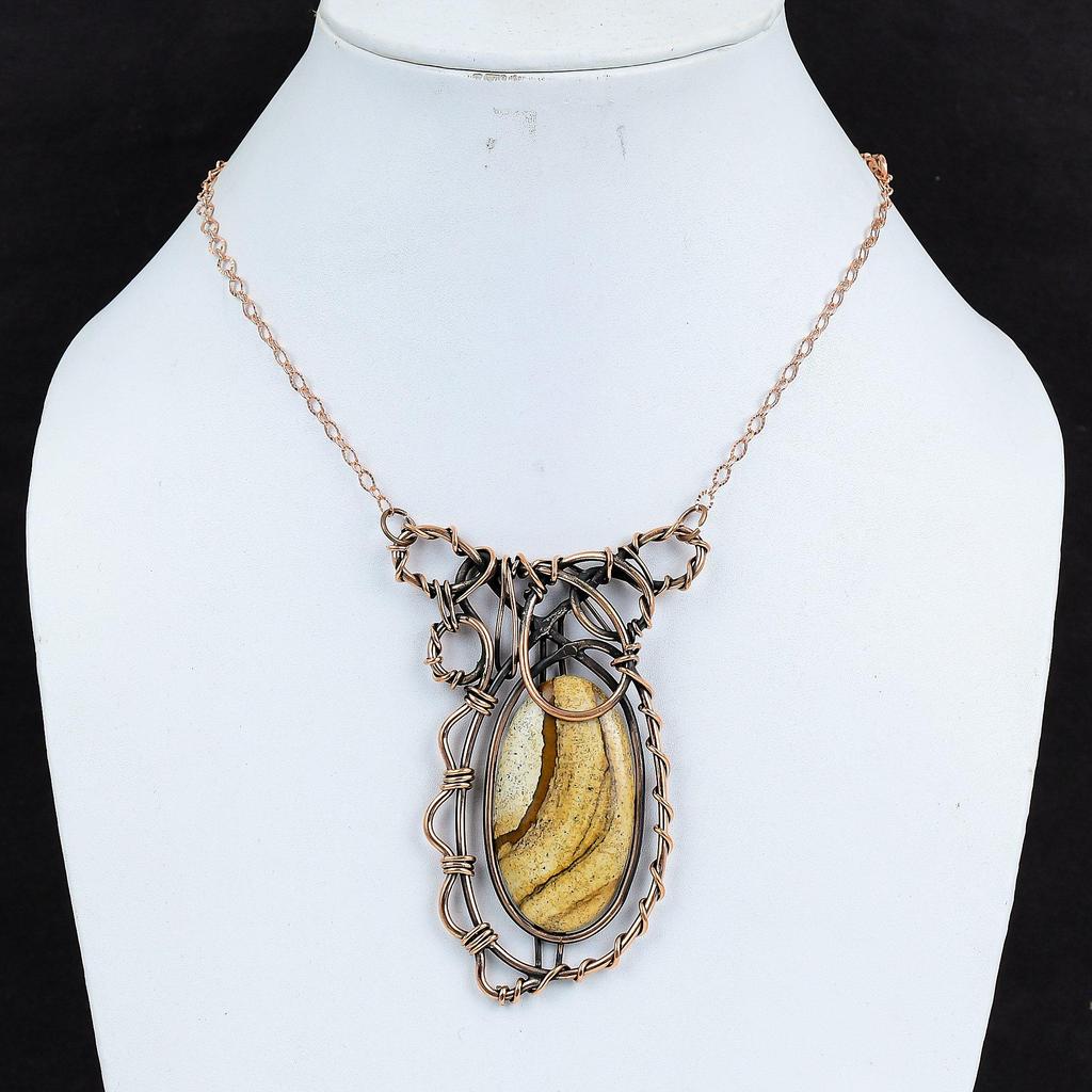 Picture Jasper Necklace Copper Wire Wrapped Necklace Gemstone Dainty Jewelry Adjustable Chain Necklace Copper Handmade Jewelry Gifts For Her
