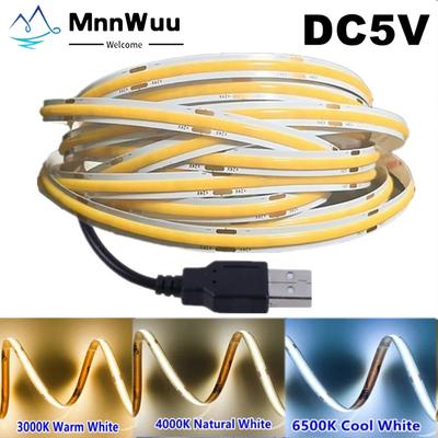 DC5V COB Светодиодная лента с источником питания USB 320LED/m Гибкое освещение высокой плотности 3000K/4500K/6500K Многоцветная световая лента